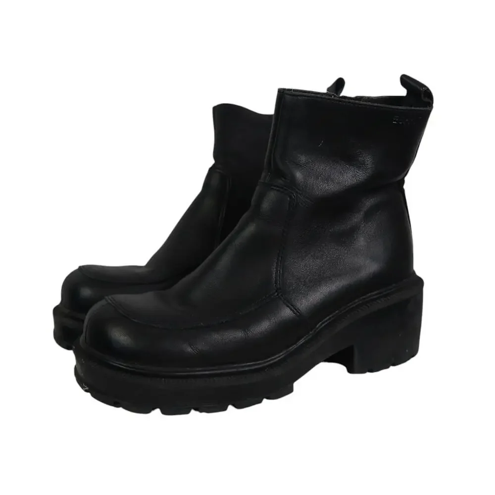 Vintage 90s Esprit Black Leather Chunky Platform Boots 7.5